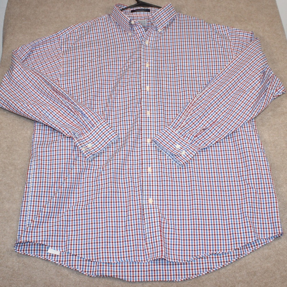 Onward Reserve Mens XL Red Blue White Tattersall Plaid Button Down Shirt